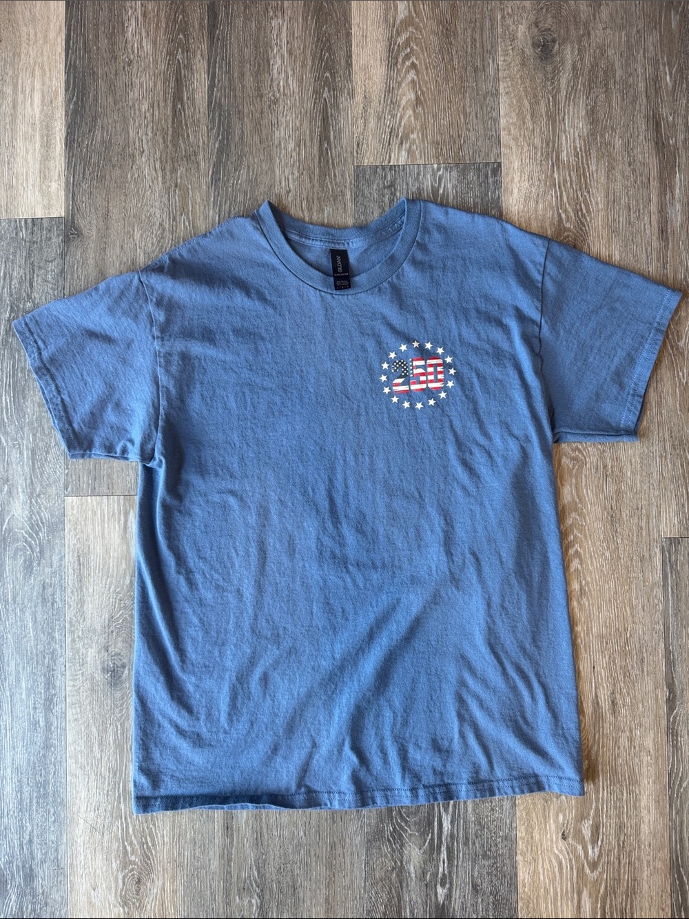 Men's Short Sleeve Crewneck T-Shirt - Slate Blue with Flag Logo